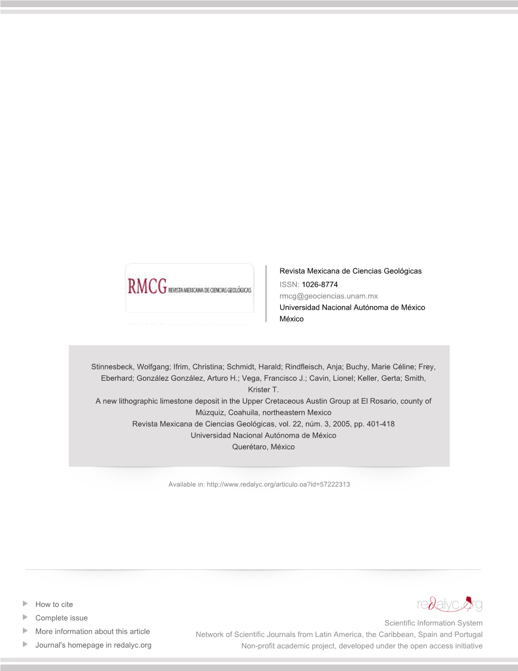 Redalyc.A New Lithographic Limestone Deposit in the Upper Cretaceous Austin Group at El Rosario, County of Múzquiz, Coahuila, N