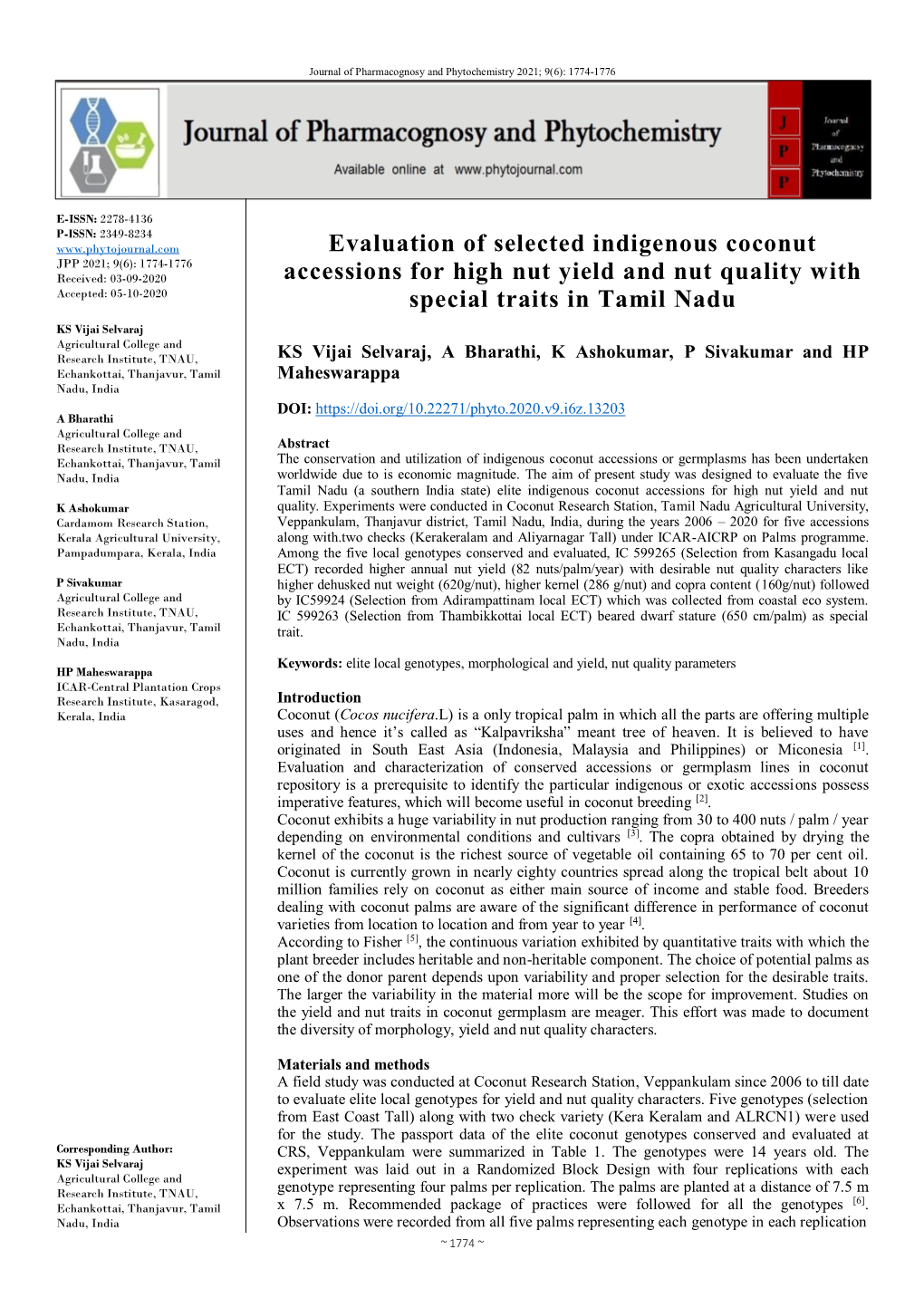 Evaluation of Selected Indigenous Coconut Accessions for High Nut