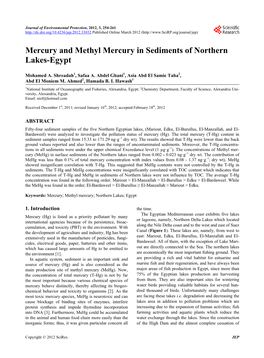 Mercury and Methyl Mercury in Sediments of Northern Lakes-Egypt