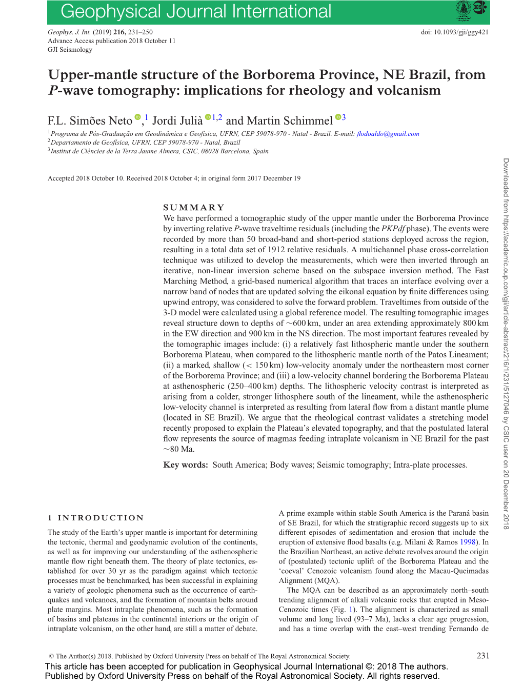 Upper-Mantle Structure of the Borborema Province, NE Brazil, from P-Wave Tomography: Implications for Rheology and Volcanism