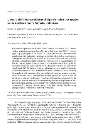 Upward Shifts in Recruitment of High-Elevation Tree Species in the Northern Sierra Nevada, California
