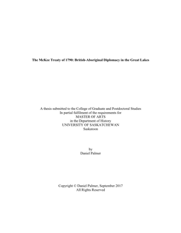 The Mckee Treaty of 1790: British-Aboriginal Diplomacy in the Great Lakes