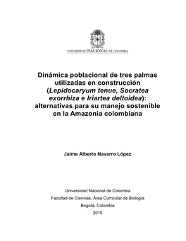Lepidocaryum Tenue, Socratea Exorrhiza E Iriartea Deltoidea): Alternativas Para Su Manejo Sostenible En La Amazonia Colombiana