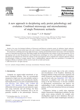 A New Approach in Deciphering Early Protist Paleobiology and Evolution: Combined Microscopy and Microchemistry of Single Proterozoic Acritarchs ⁎ E.J