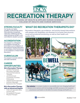 Recreation Therapy School of Health & Applied Human Sciences College of Health and Human Services