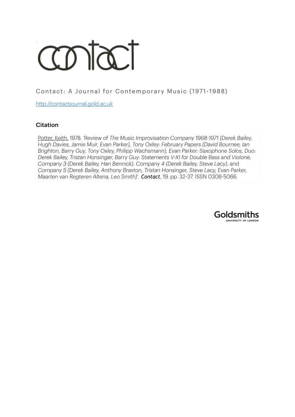 Contact: a Journal for Contemporary Music (1971-1988) Citation