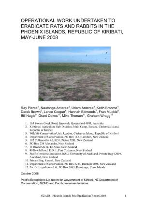Operational Work Undertaken to Eradicate Rats and Rabbits in the Phoenix Islands, Republic of Kiribati, May-June 2008