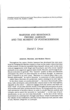 Marxism and Resistance : Fredric Jameson and the Moment of Postmodernism