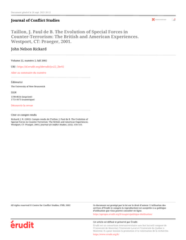 Taillon, J. Paul De B. the Evolution of Special Forces in Counter-Terrorism: the British and American Experiences