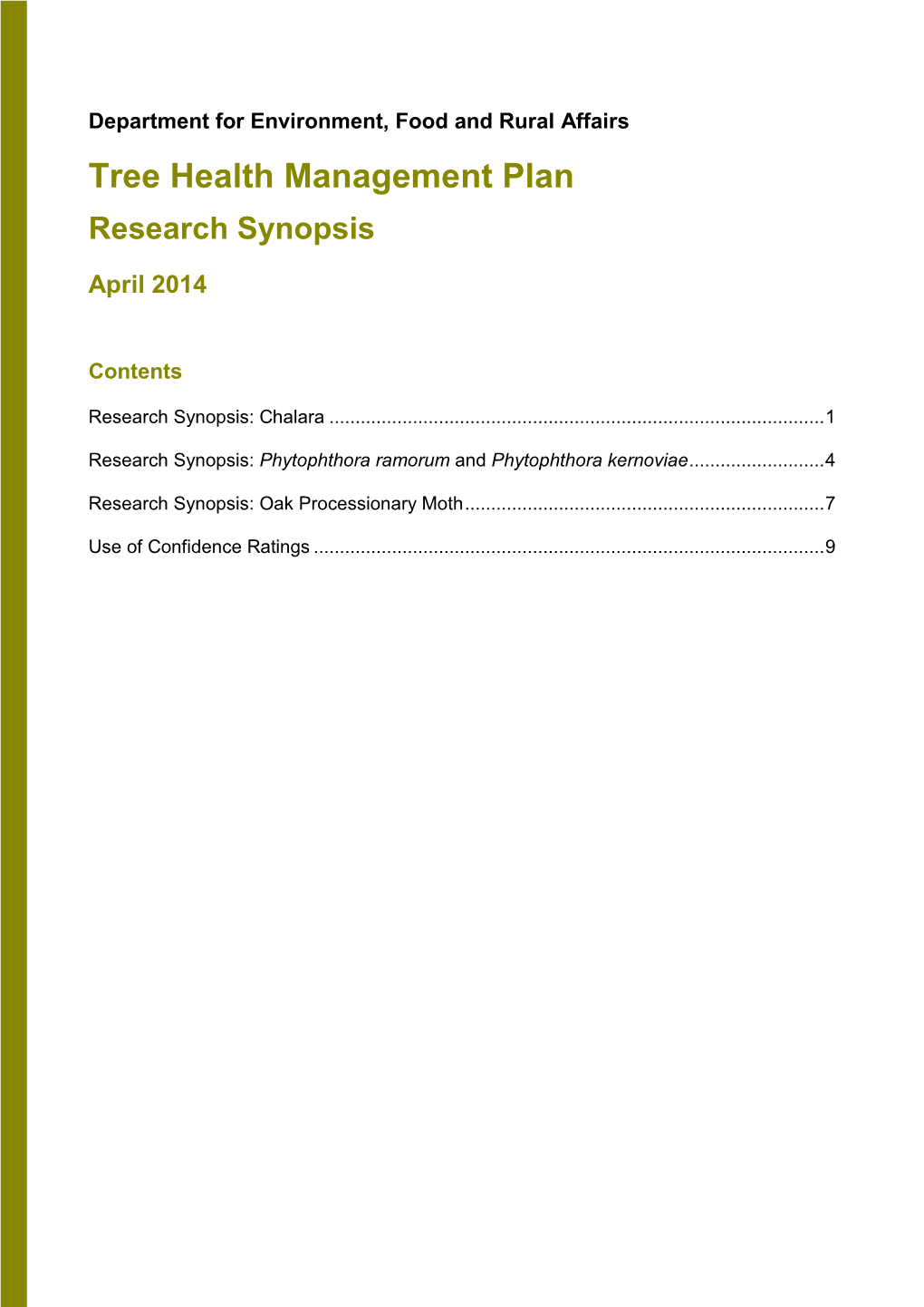 Tree Health Management Plan Research Synopsis