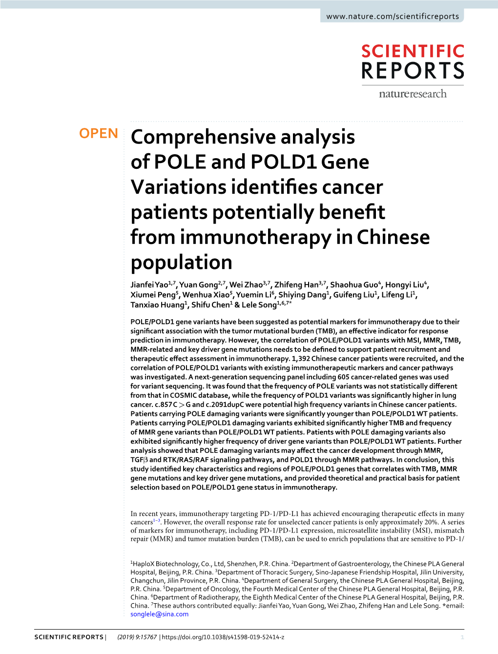 Comprehensive Analysis of POLE and POLD1 Gene Variations Identifies