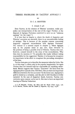 Three Problems in Tacitus' Annals. I by D. C. A. Shotter I