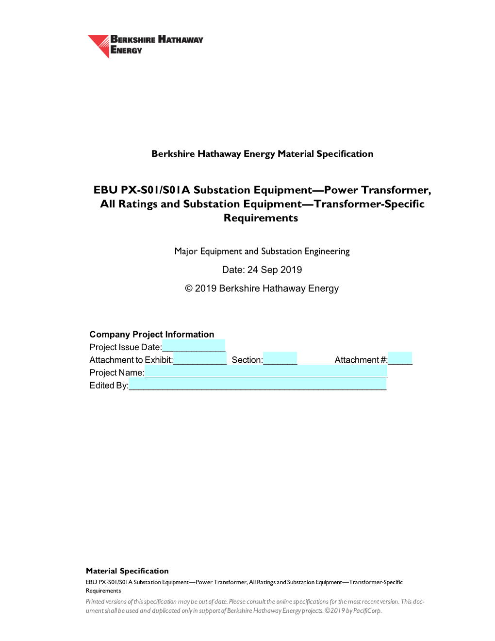 EBU PX-S01/S01A Substation Equipment—Power Transformer, All Ratings and Substation Equipment—Transformer-Specific Requirements