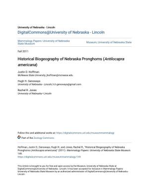 Historical Biogeography of Nebraska Pronghorns (&lt;I&gt;Antilocapra