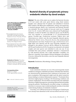 Bacterial Diversity of Symptomatic Primary Endodontic Infection by Clonal Analysis