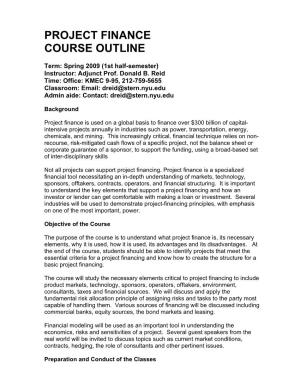 Project Finance Course Outline