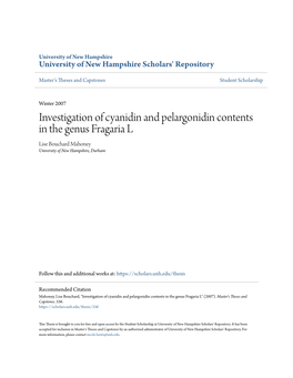 Investigation of Cyanidin and Pelargonidin Contents in the Genus Fragaria L Lise Bouchard Mahoney University of New Hampshire, Durham