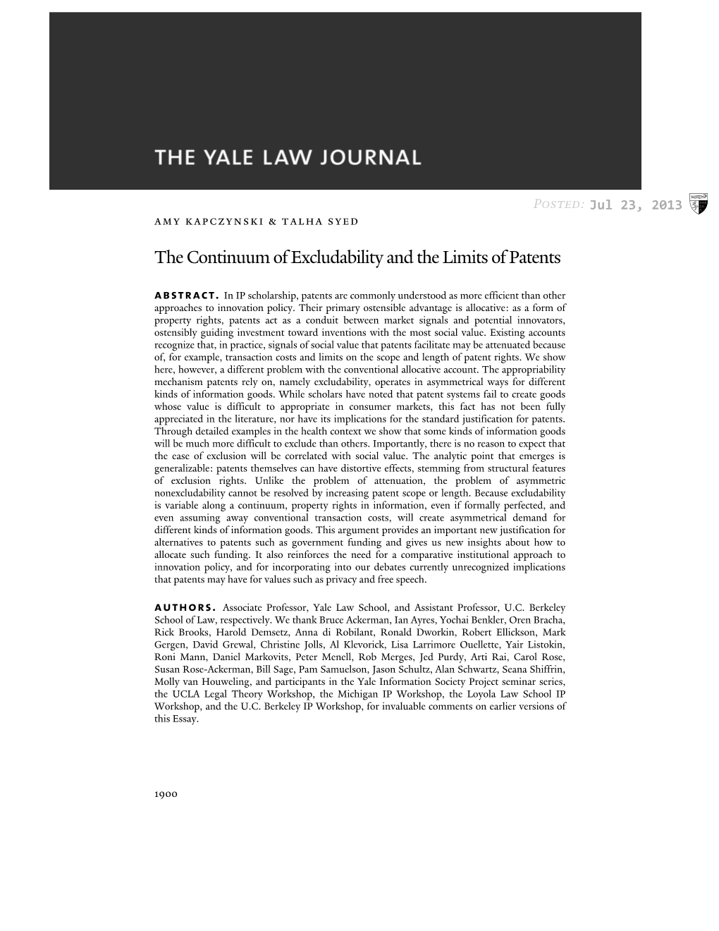 The Continuum of Excludability and the Limits of Patents Abstract