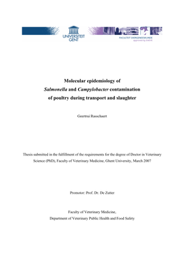 Molecular Epidemiology of Salmonella and Campylobacter Contamination of Poultry During Transport and Slaughter