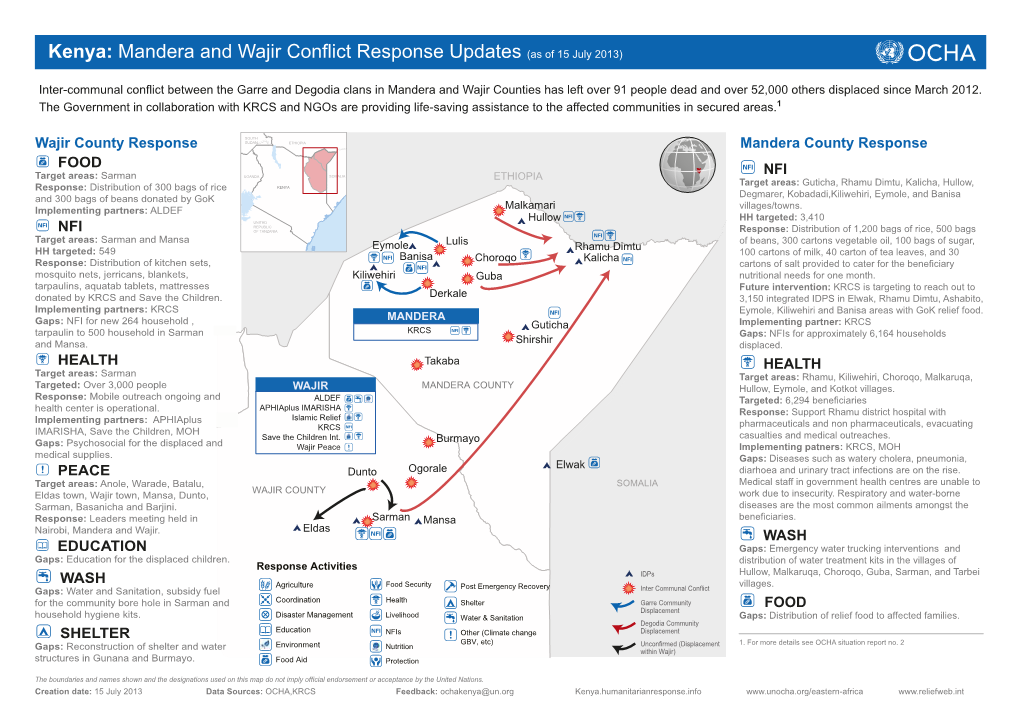 Kenya: Mandera and Wajir Conflict Response Updates (As of 15 July 2013)