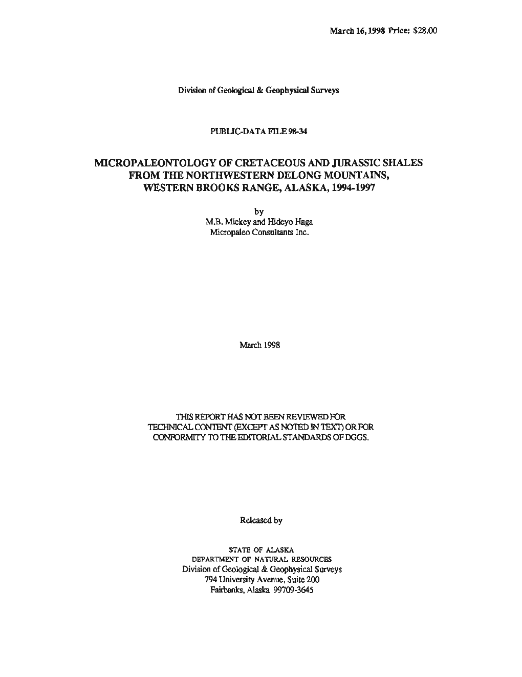 Micropaleontology of Cretaceous and Jurassic Shales from the Northwestern Delong Mountains, Western Brooks Range, Alaska, 1994-1997