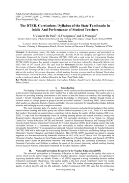 The DTED. Curriculum / Syllabus of the State Tamilnadu in Inidia and Performance of Student Teachers