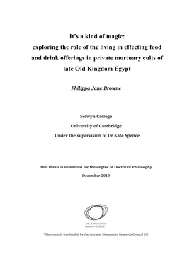 Exploring the Role of the Living in Effecting Food and Drink Offerings in Private Mortuary Cults of Late Old Kingdom Egypt