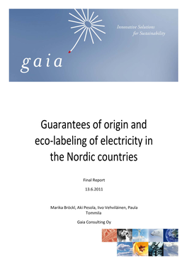 Guarantees of Origin and Eco-Labeling of Electricity in the Nordic Countries