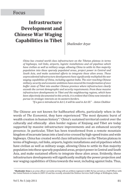 Infrastructure Development and Chinese War Waging Capabilities in Tibet Shailender Arya*