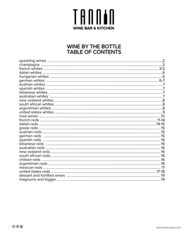 WINE by the BOTTLE TABLE of CONTENTS Sparkling Wines