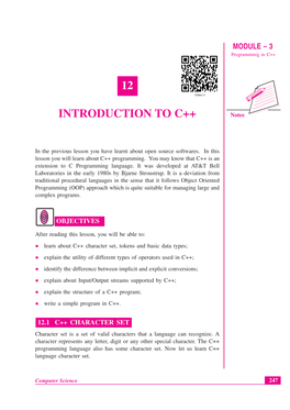 Lesson 12. Introduction to C++ In