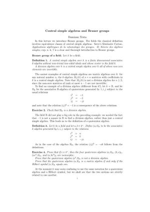 Central Simple Algebras and Brauer Groups