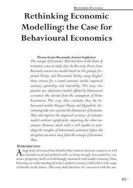 Rethinking Economic Modelling: the Case for Behavioural Economics