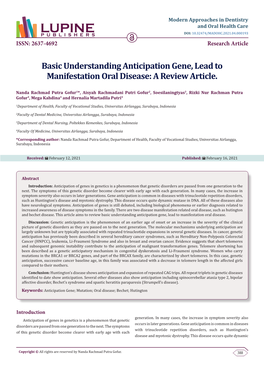 Basic Understanding Anticipation Gene, Lead to Manifestation Oral Disease: a Review Article