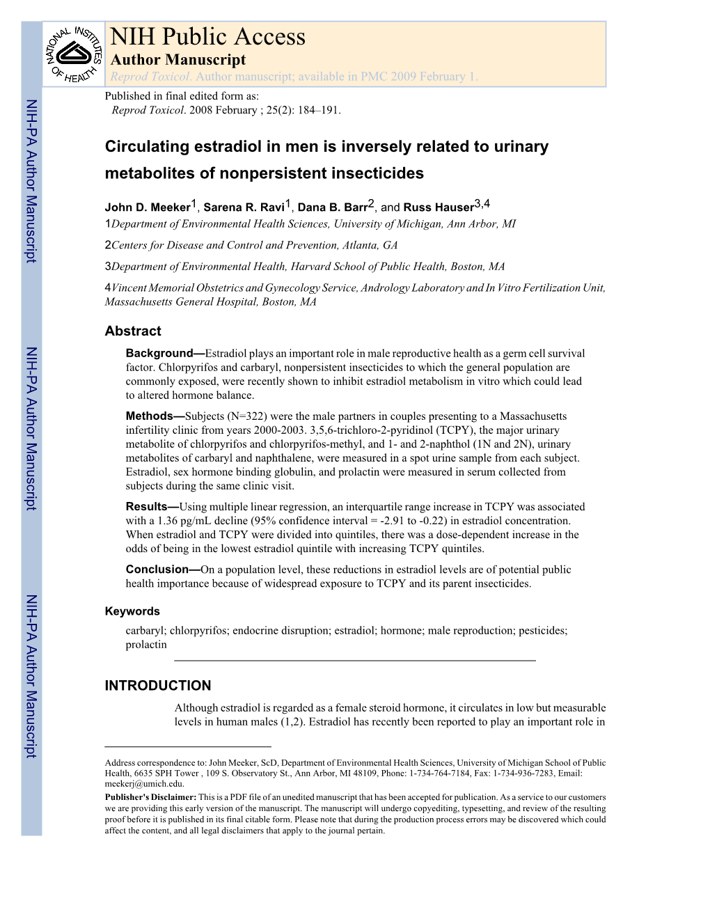 NIH Public Access Author Manuscript Reprod Toxicol