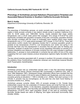 Phenology of Scirtothrips Perseae Nakahara (Thysanoptera:Thripidae) and Associated Natural Enemies in Southern California Avocado Orchards