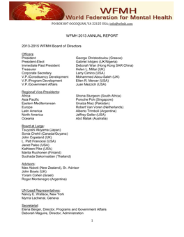 WFMH 2013 ANNUAL REPORT 2013-2015 WFMH Board of Directors