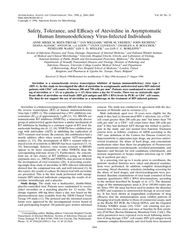 Safety, Tolerance, and Efficacy of Atevirdine in Asymptomatic Human Immunodeficiency Virus-Infected Individuals