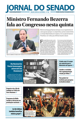 Ministro Fernando Bezerra Fala Ao Congresso Nesta Quinta