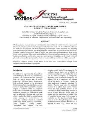 Analysis of Artificial Leather with Textile Fabric on the Backside