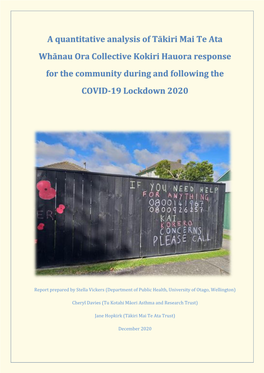 A Quantitative Analysis of Tākiri Mai Te Ata Whānau Ora Collective Kokiri Hauora Response for the Community During and Following the COVID-19 Lockdown 2020