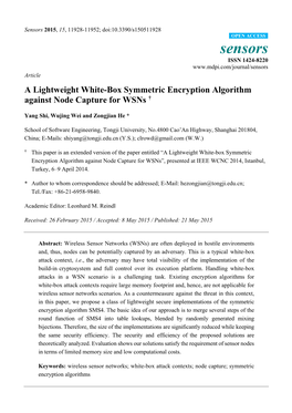 A Lightweight White-Box Symmetric Encryption Algorithm Against Node Capture for Wsns †