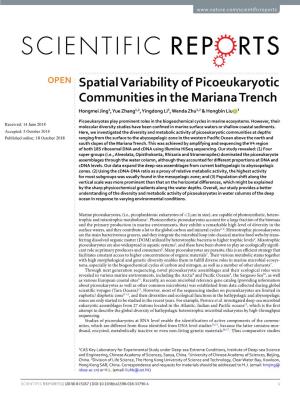 Spatial Variability of Picoeukaryotic Communities in the Mariana Trench Hongmei Jing1, Yue Zhang1,2, Yingdong Li3, Wenda Zhu1,2 & Hongbin Liu 3