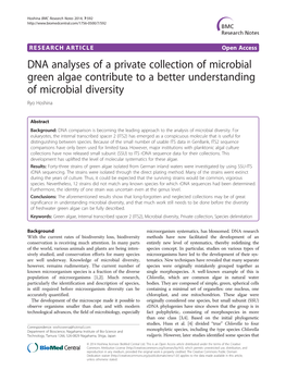 DNA Analyses of a Private Collection of Microbial Green Algae Contribute to a Better Understanding of Microbial Diversity Ryo Hoshina