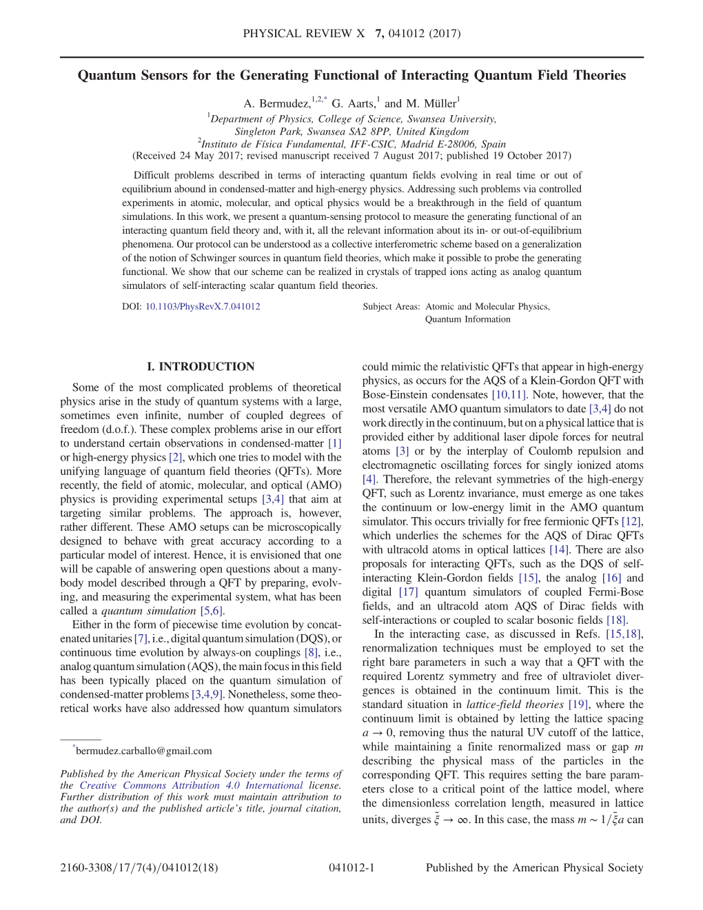 Quantum Sensors for the Generating Functional of Interacting Quantum Field Theories