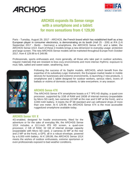 ARCHOS Expands Its Sense Range with a Smartphone and a Tablet: for More Sensations from € 129,99