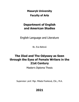 Department of English and American Studies the Iliad