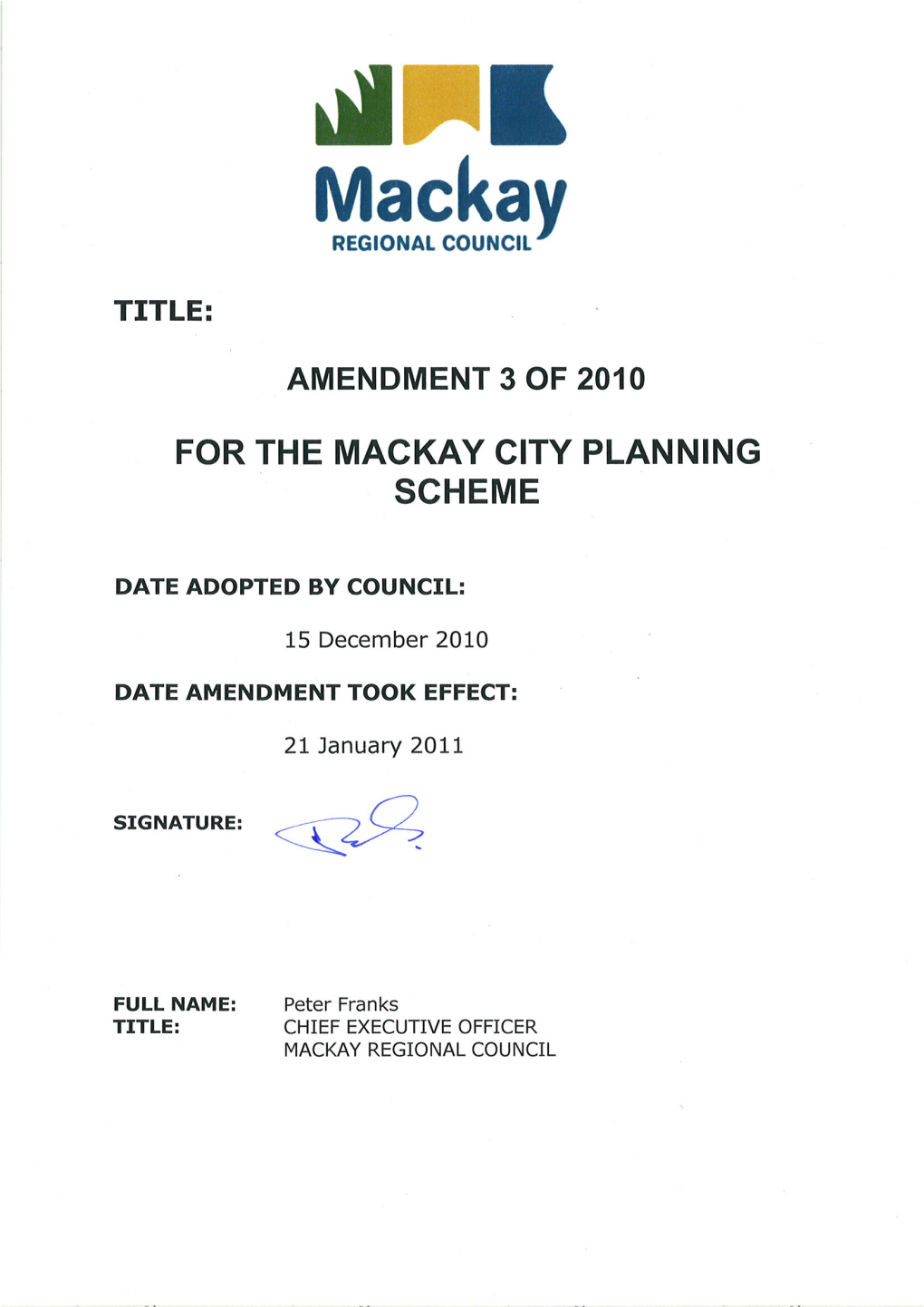 Adopted Planning Scheme Amendments 3 of 2010