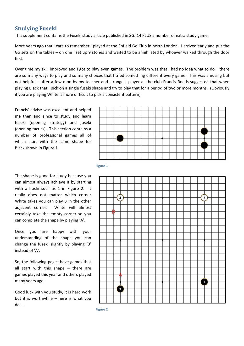 Fuseki Study Article Published in SGJ 14 PLUS a Number of Extra Study Game