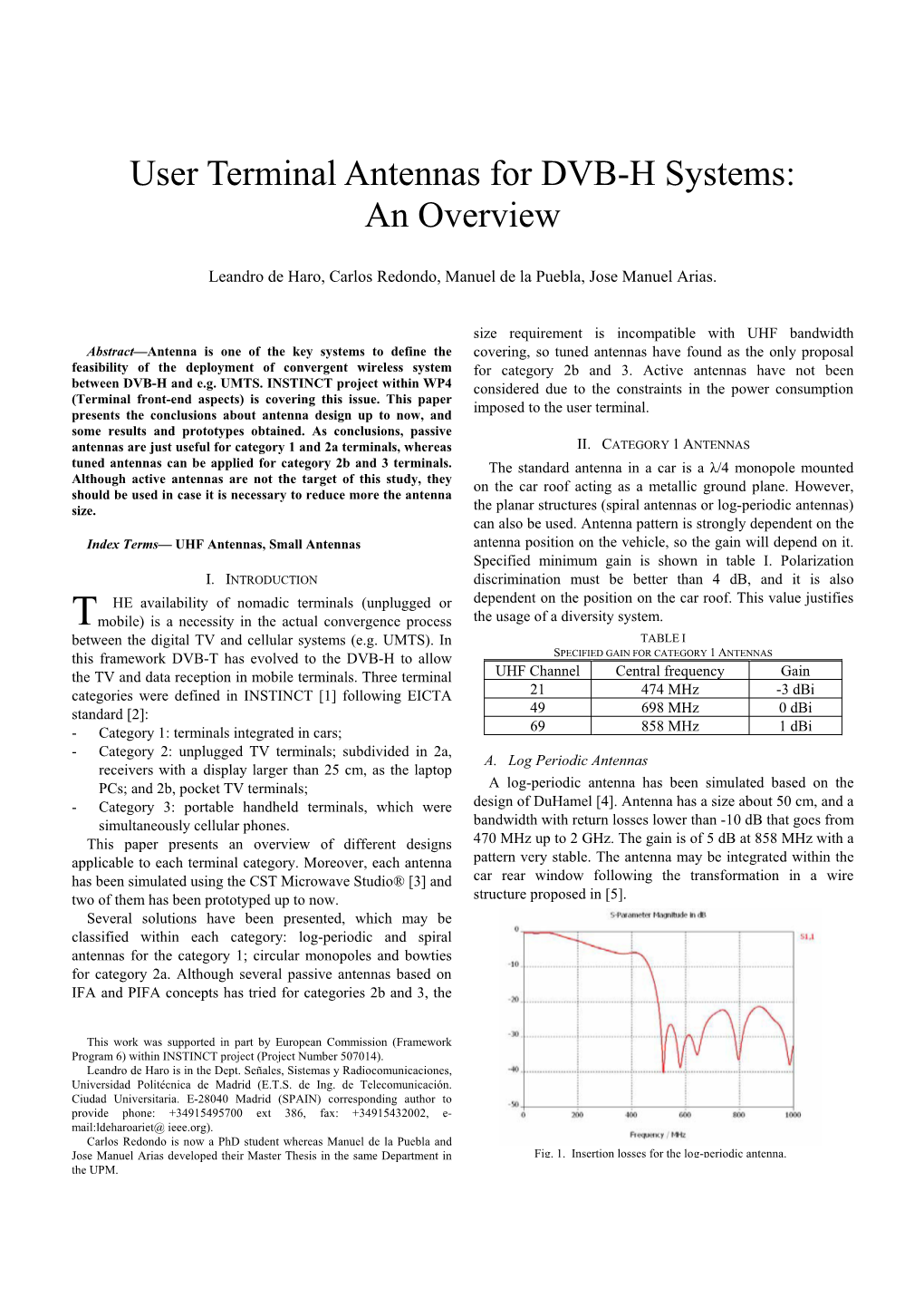 User Terminal Antennas for DVB-H Systems: an Overview